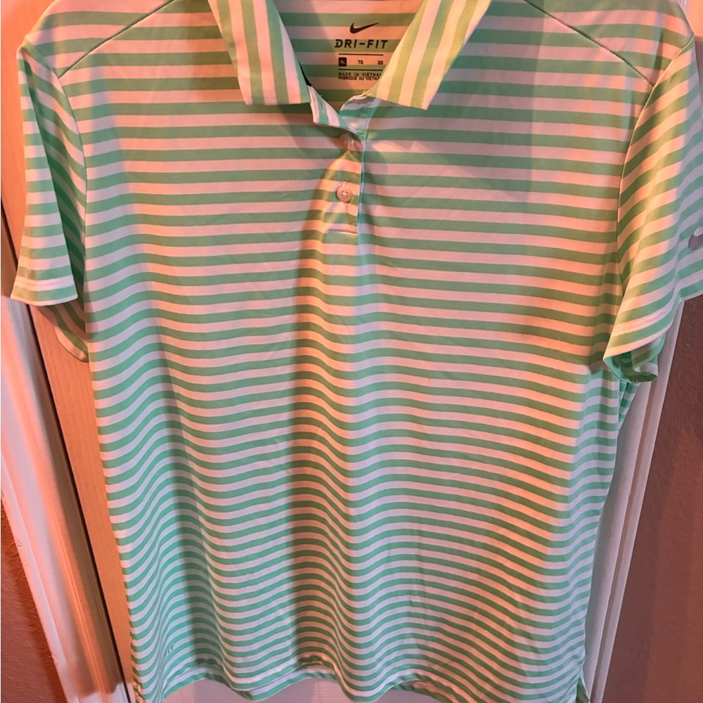 Nike Golf Dri-FIT Striped Polo in Mint Green and White